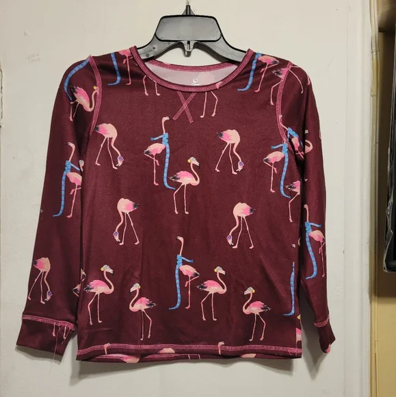 Justice 2-PC Pajama Set Burgundy Flamingo Print Size 10 - Picture 10 of 12